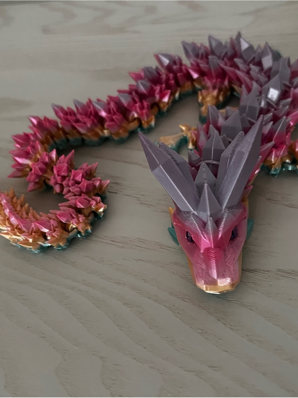 3D printed Spiky Dragon Sculpture - Pink, Purple & Gold